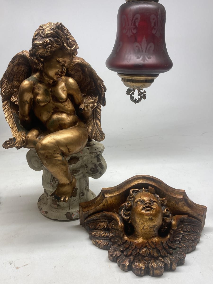 wall mounted gold painted angel shelf 