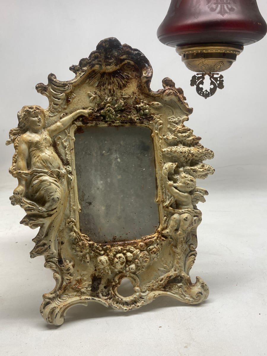 Ornate Victorian painted metal frame with cherubs, Image 2.