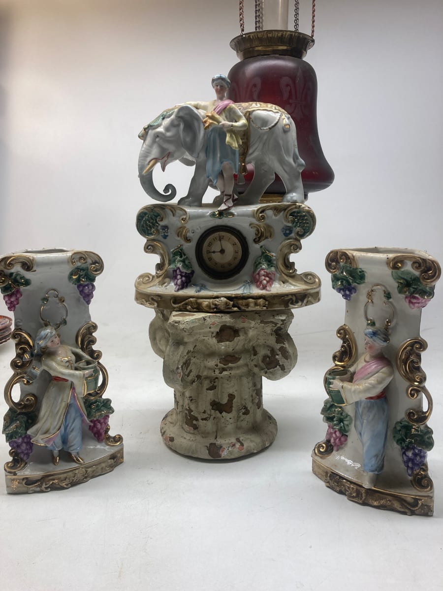 Early 20th century porcelain 3 piece clock set 