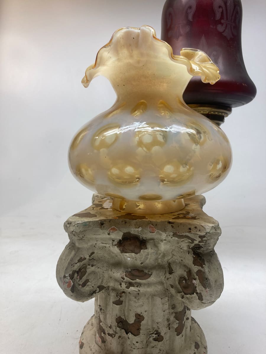 amber cased glass light fixture globe with coin dot pattern 