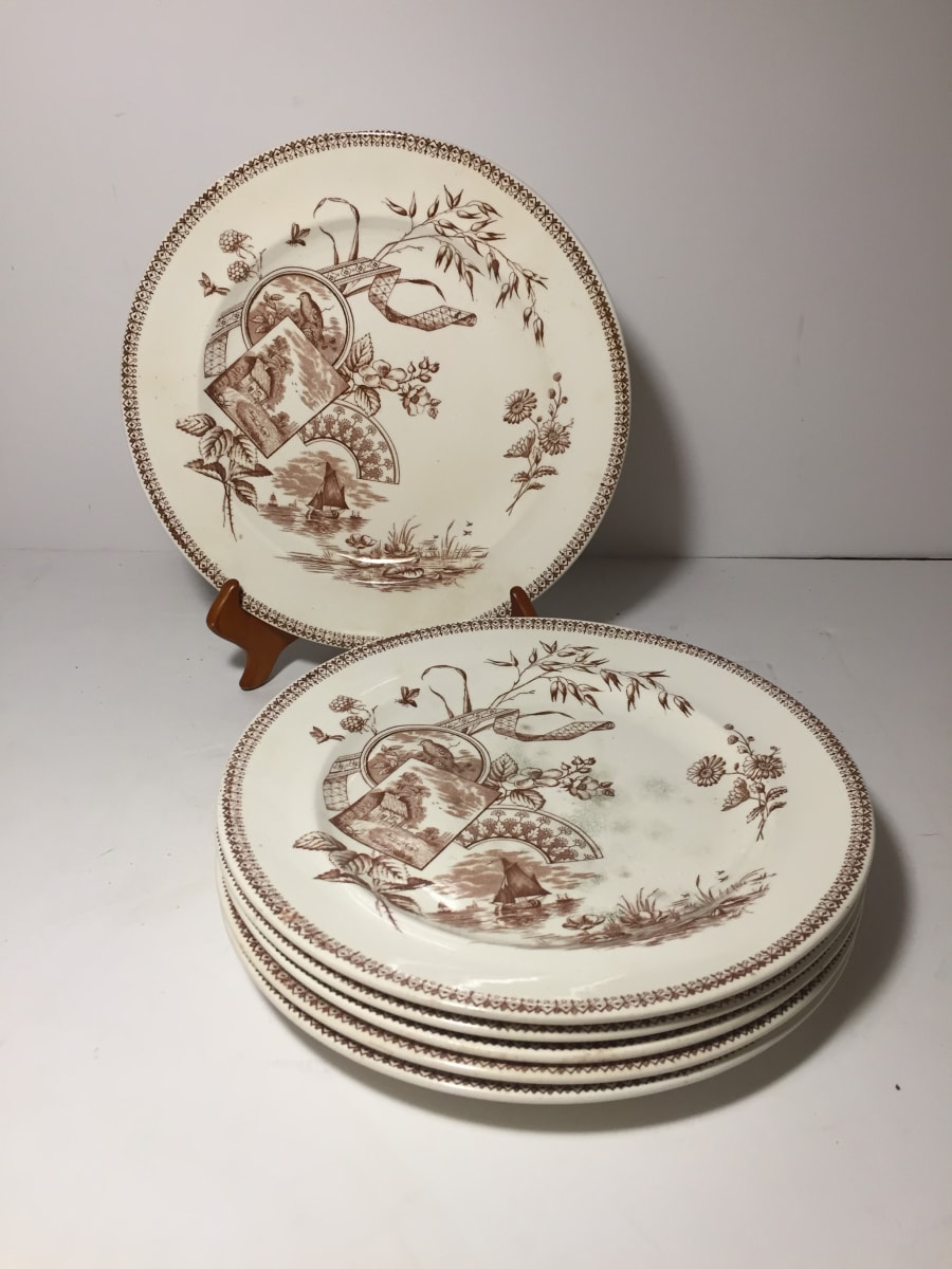 Set of 19th century Tennison 9 1/2" transfer ware plates 