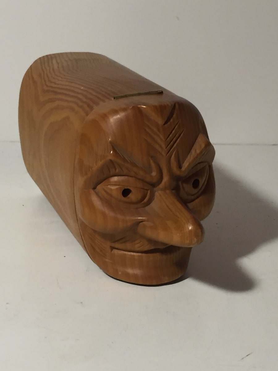 carved Japanese wooden face box 