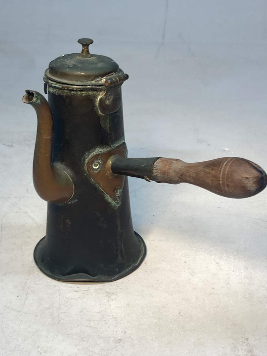 vintage copper teapot with side handle, Image 3.