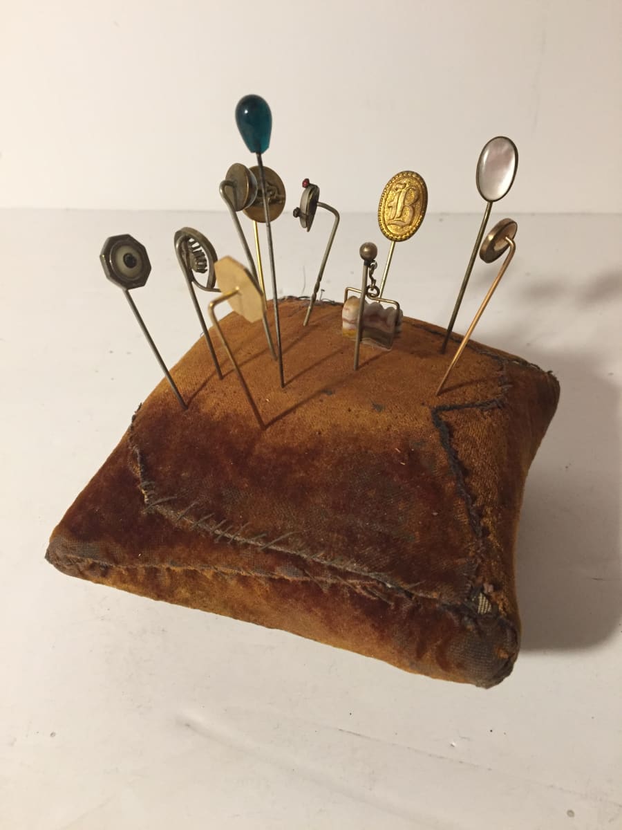 vintage square pin cushion with pins 