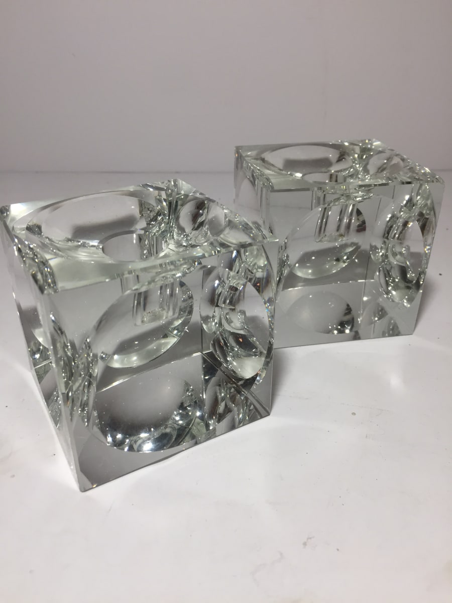pair of optic glass candlesticks 