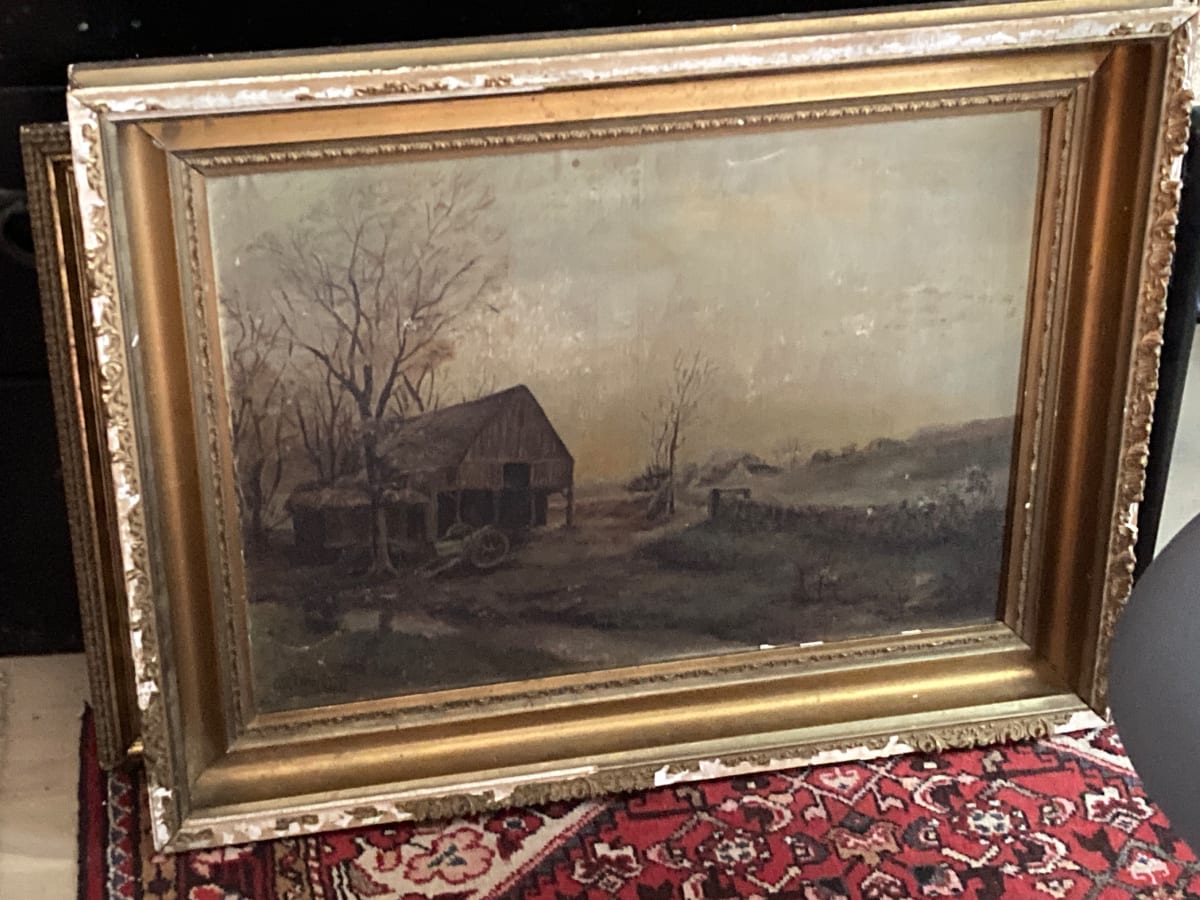 Old painting of farm scene 