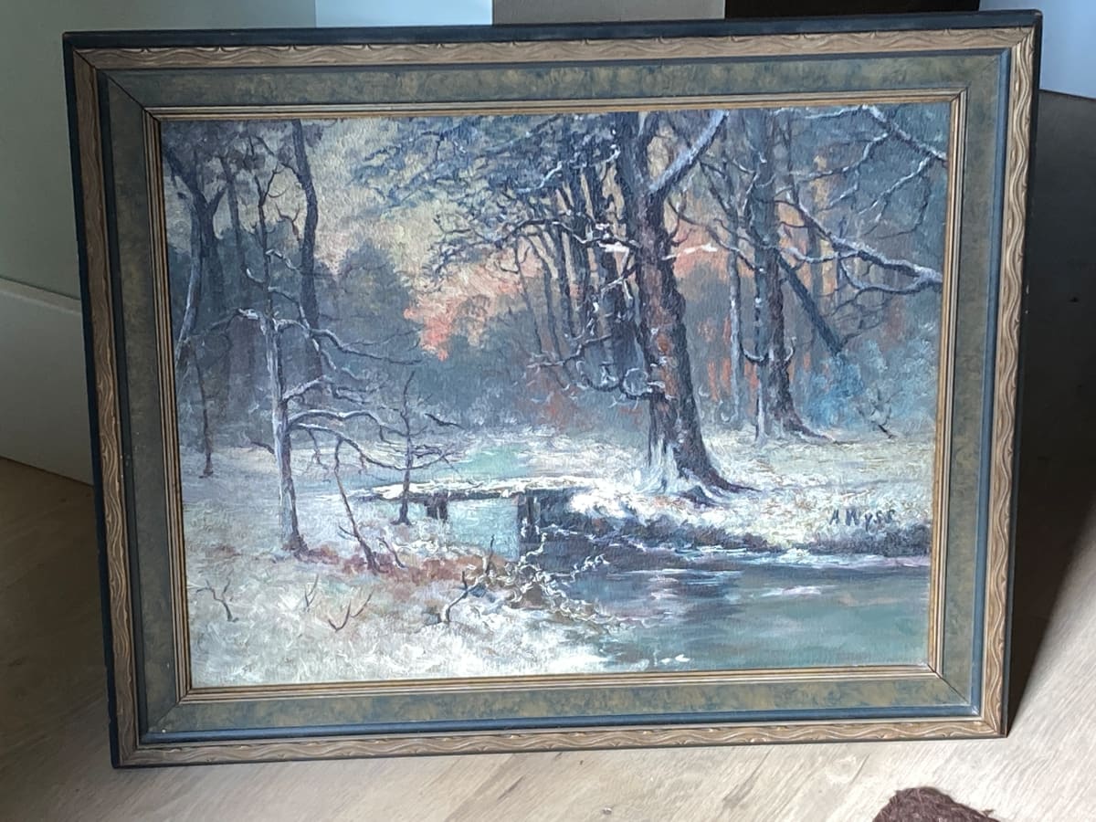 Framed original winter painting 