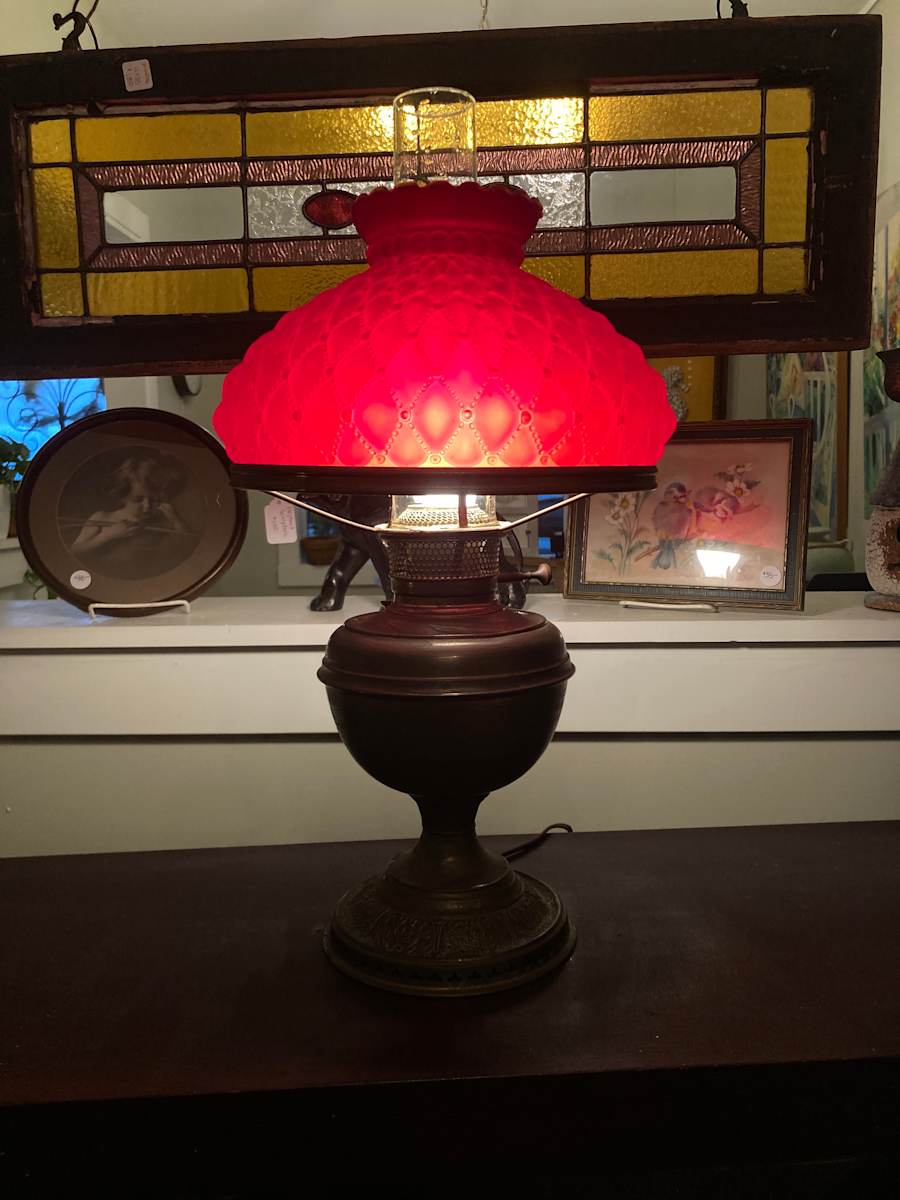 Bradley and Hubbard electrified oil lamp 