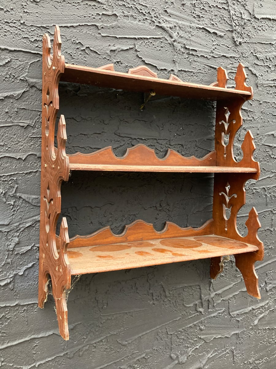 Victorian walnut carved wall shelf 