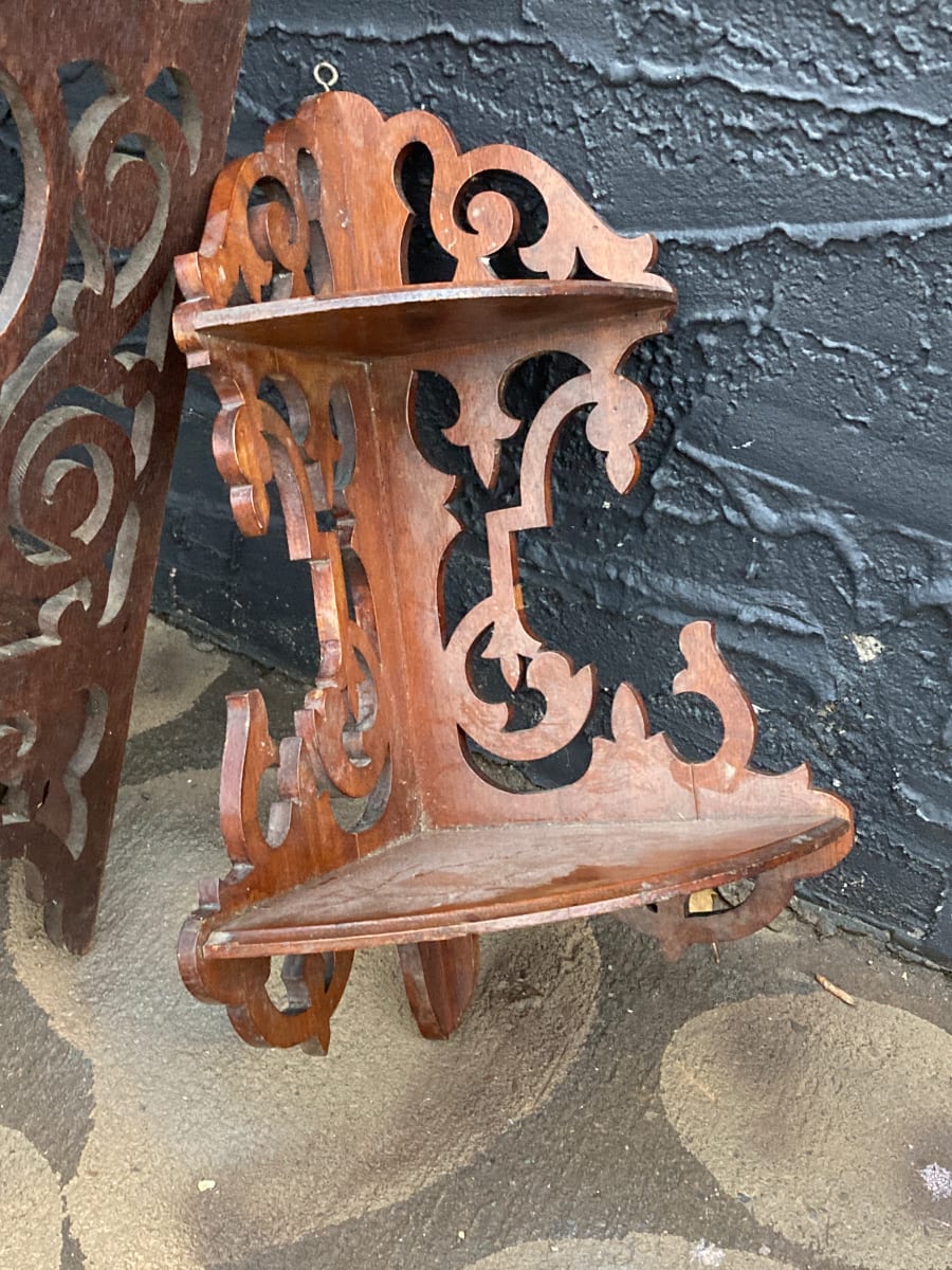 corner walnut carved wall shelf, Image 2.