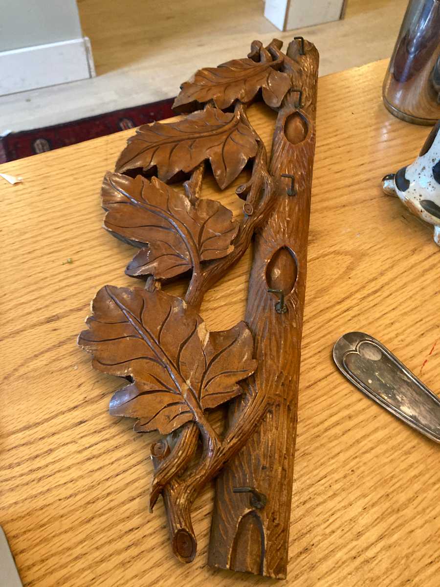 carved victorian shelf with hooks 