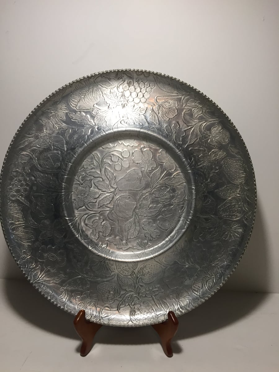 Mcm hammered aluminum platter with fruit 