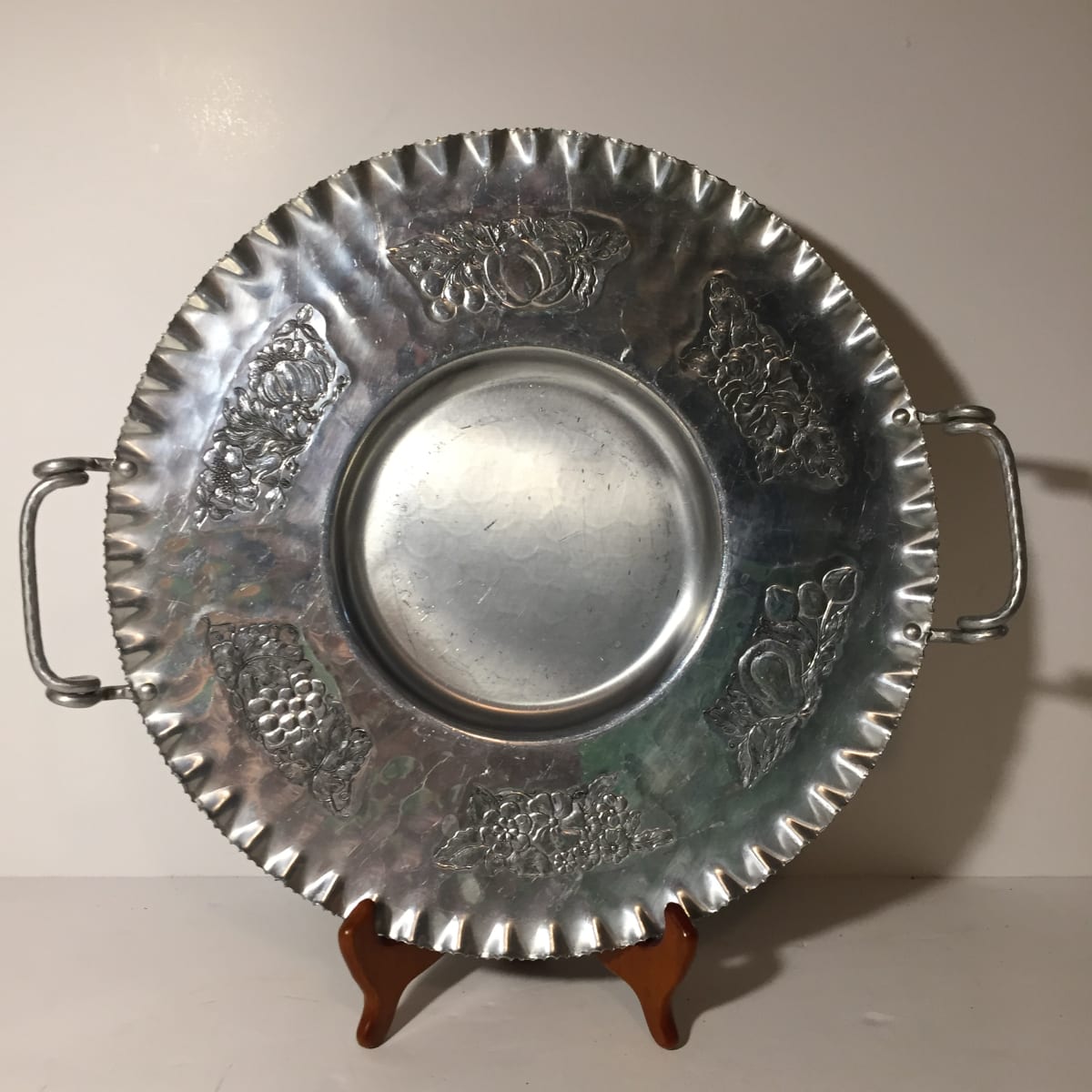 Large hand hammered aluminum mcm platter 