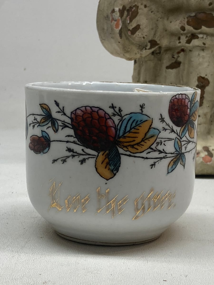 1800's porcelain hand decorated mustache cup 