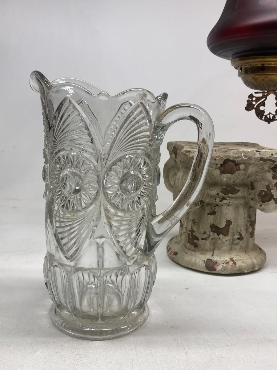 full sized pressed glass clear water pitcher 