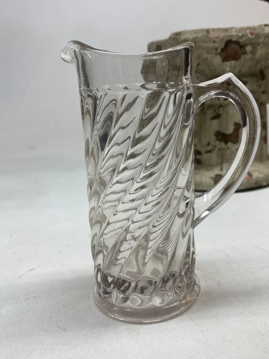 early small narrow clear pressed glass pitcher, Image 3.