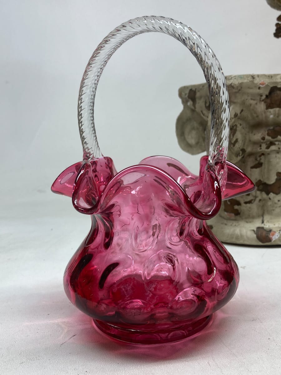 early cranberry coin dot glass basket 