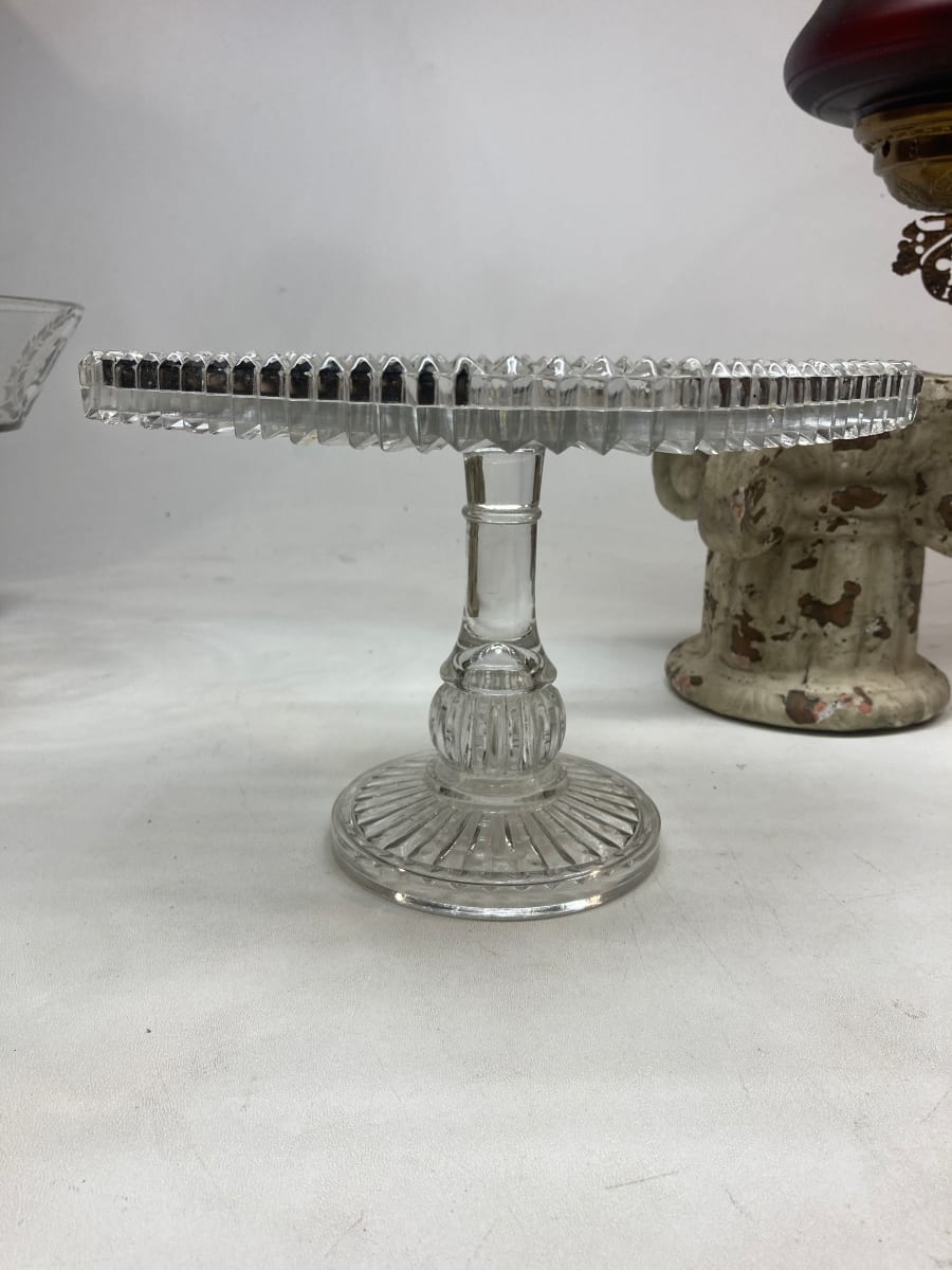 early pressed glass square cake plate 