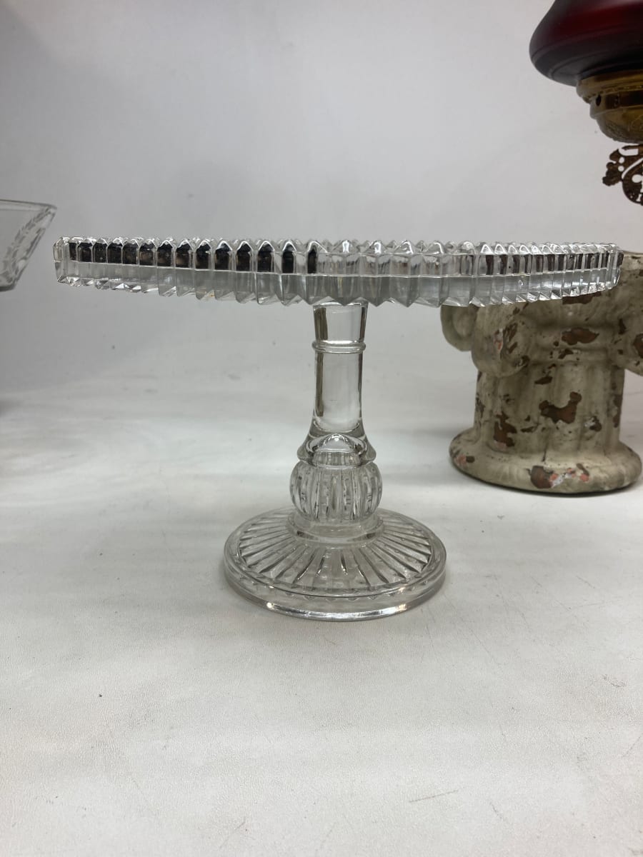 early pressed glass square cake plate, Image 2.
