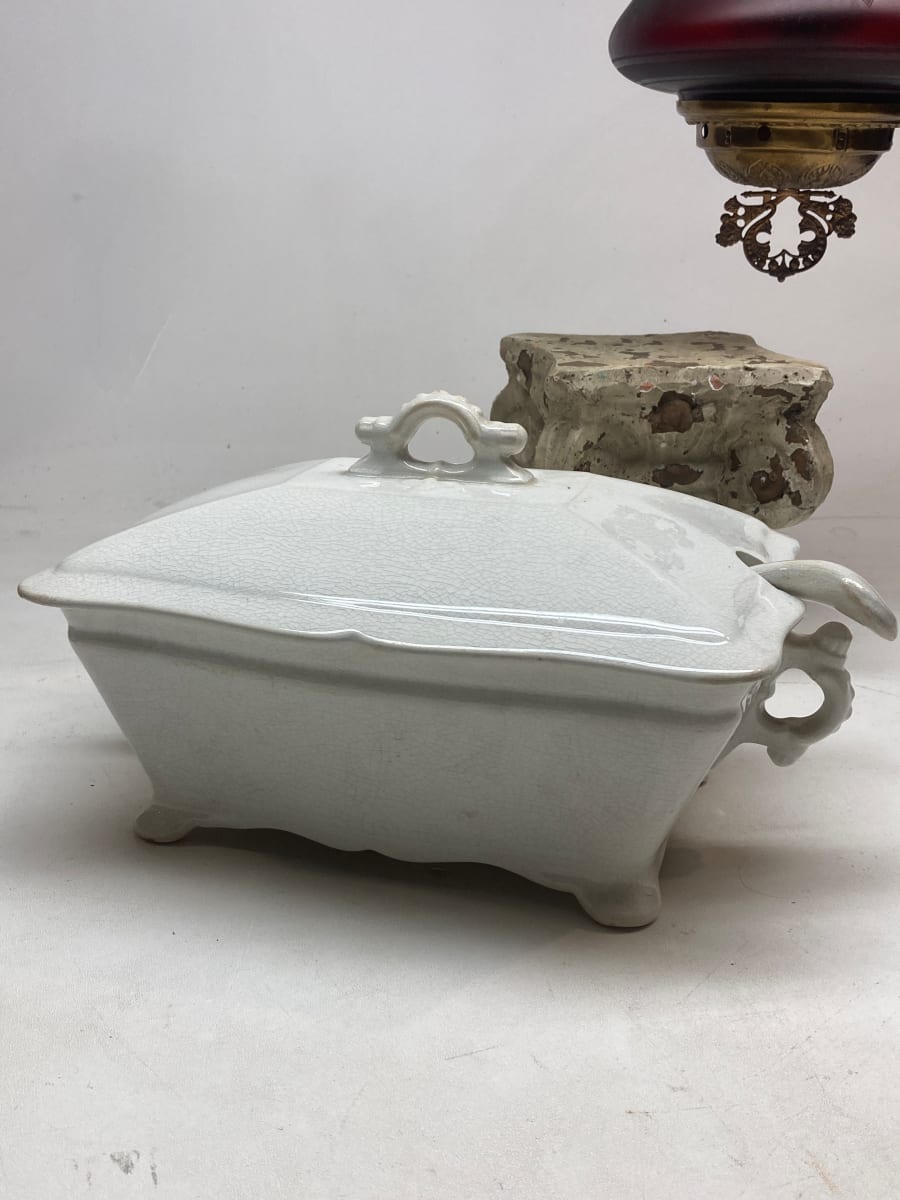 Ironstone covered casserole with ladle 