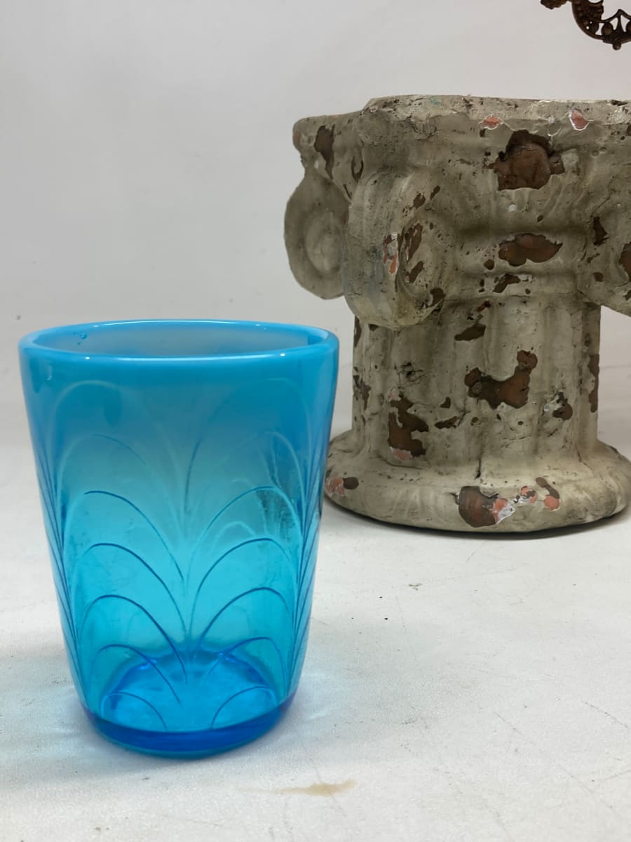 turn of the century Blue pattern glass tumbler 