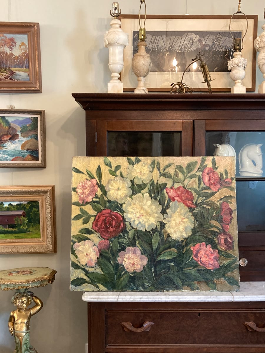 Original oil painting on canvas of peonies by Carl G. T. Olson 