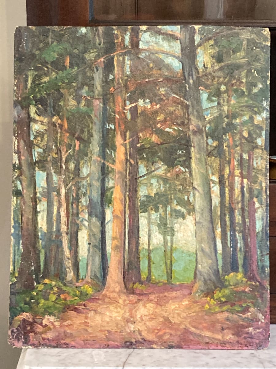 Original oil on board of pine forest by Carl G. T. Olson 