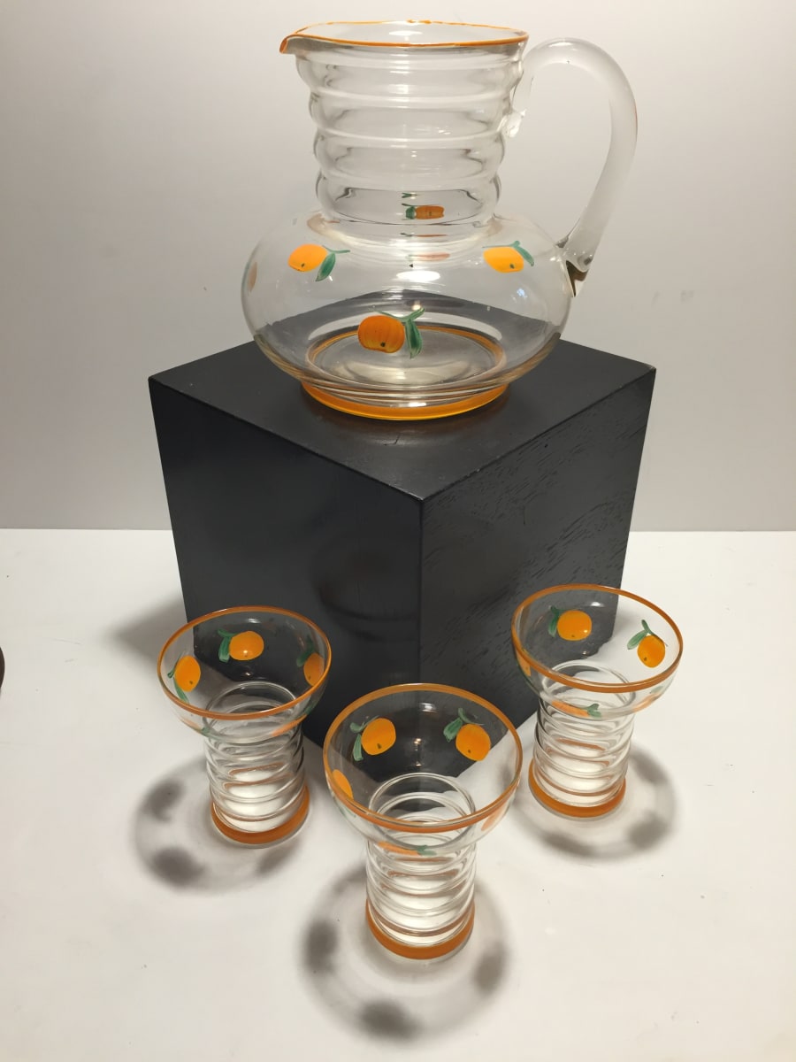Vintage orange glass juice set, Image 2.
