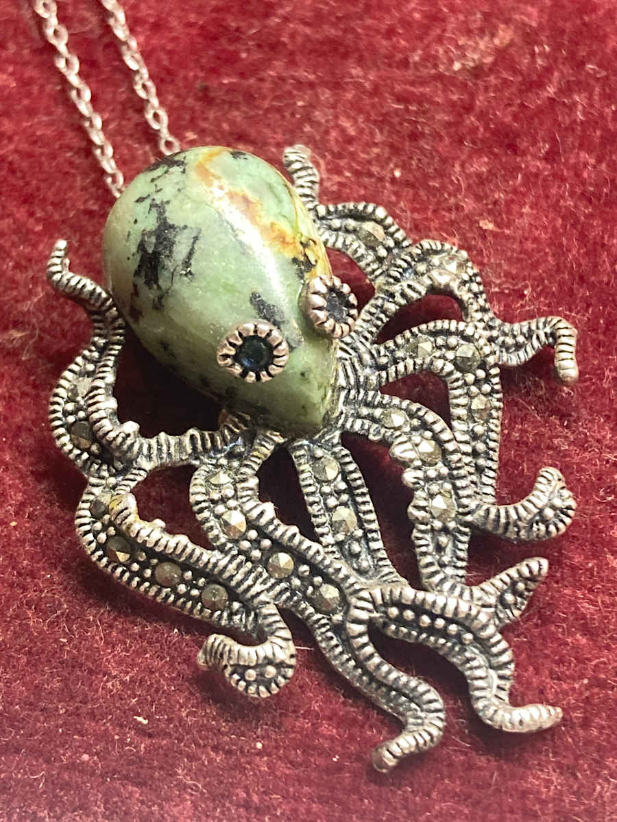 Sterling Silver octopus pendant with turquoise stone 