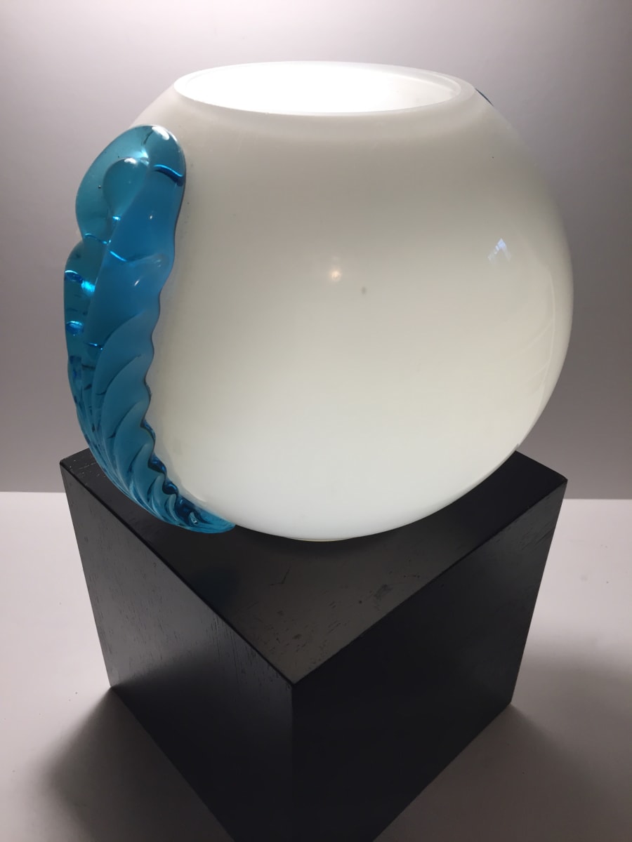 Czech art glass white and blue ball vase 