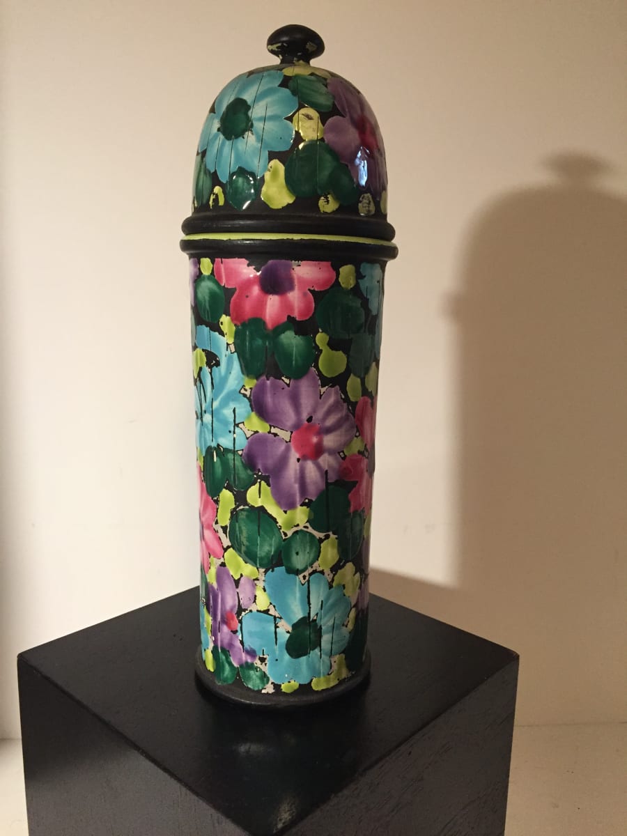 tall vintage Italian hand painted vase with lid 