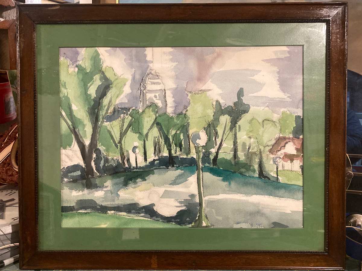framed landscape watercolor by Connie Goldman 