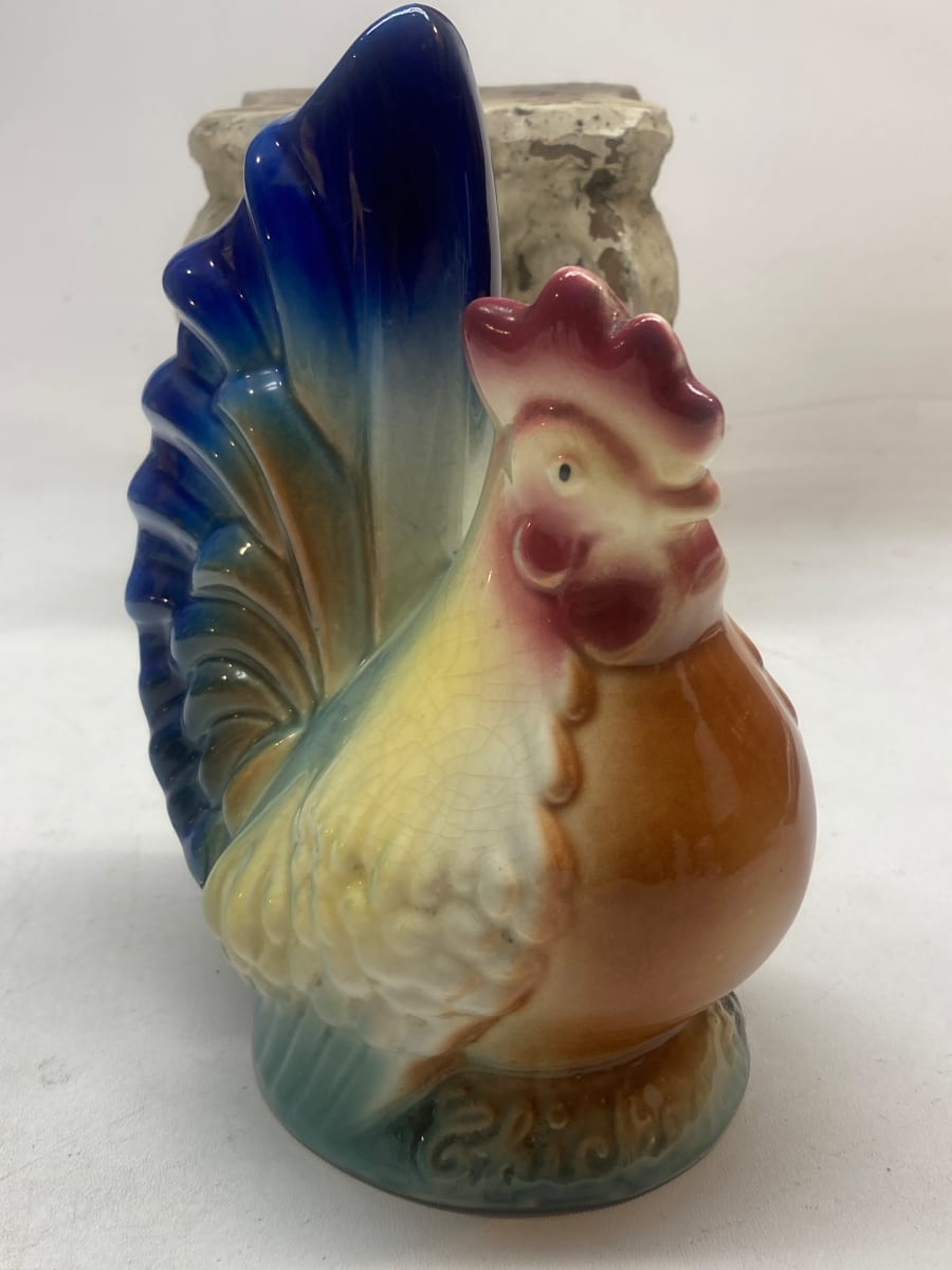 pottery rooster penny bank 