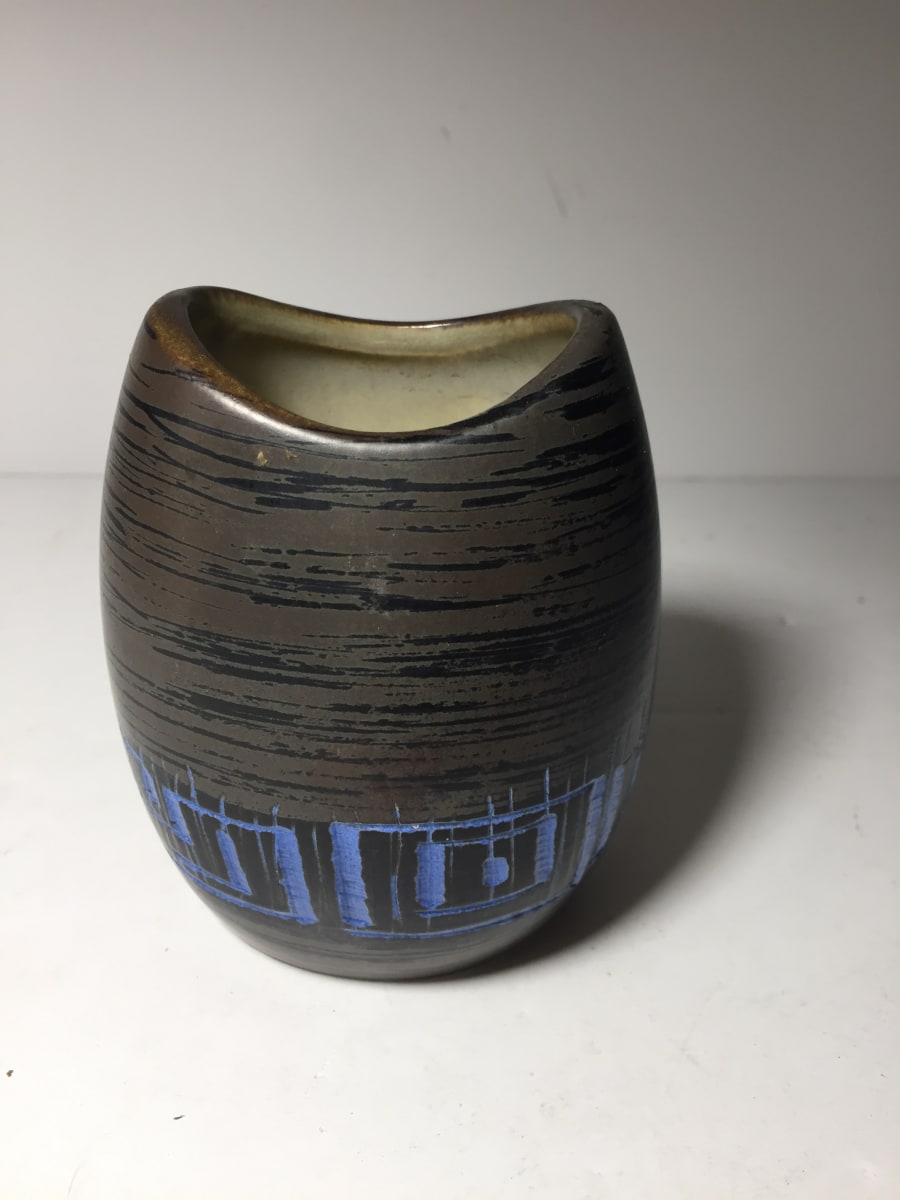 vintage dark with blue  Scandinavian art pottery vase 