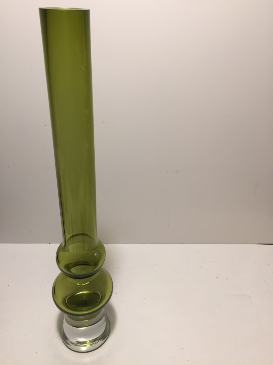 Tall narrow green art glass vase 