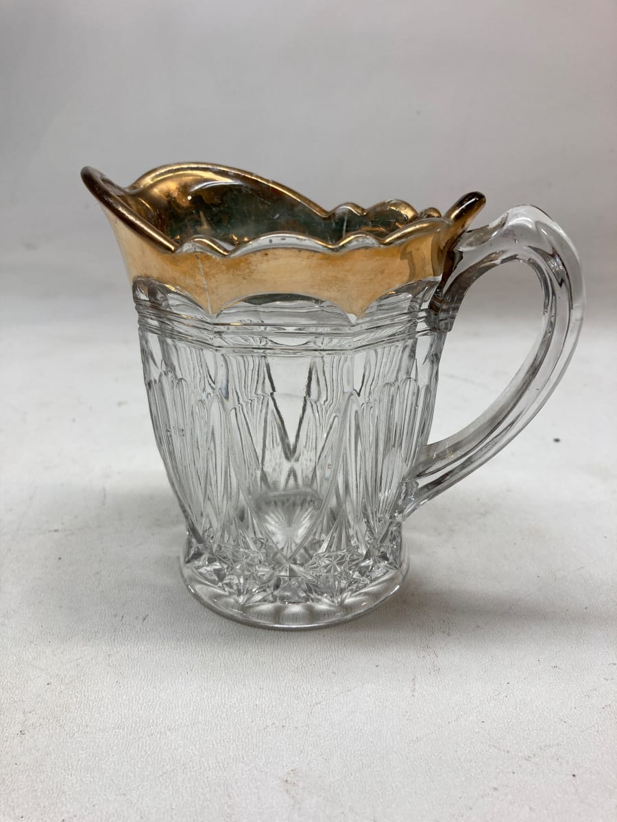 EAPG clear glass pitcher with Gold lip, Image 2.