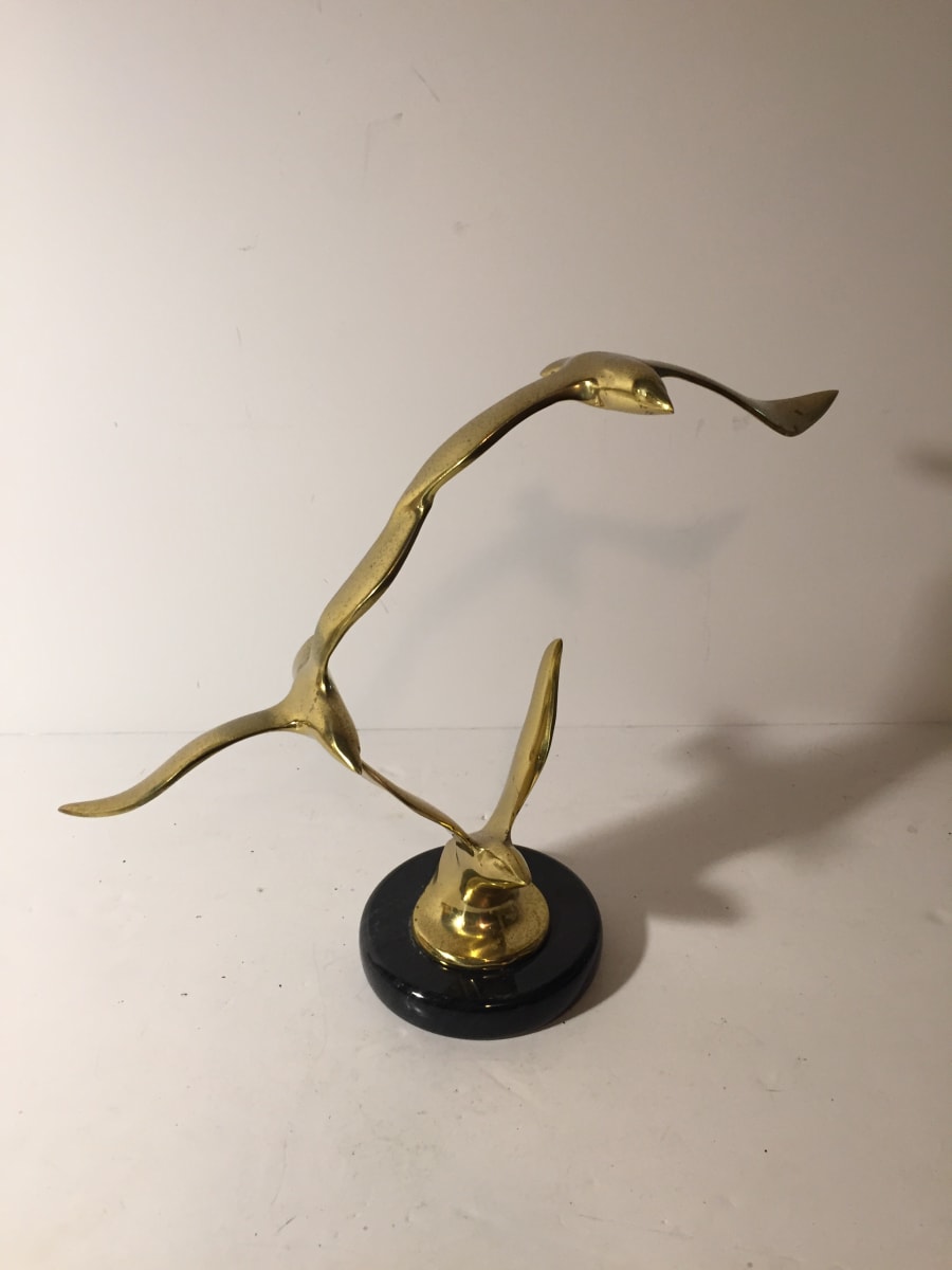 brass modern bird sculpture, Image 1.