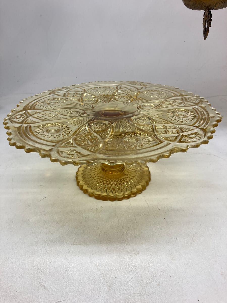 Imperial glass amber large cake plate 