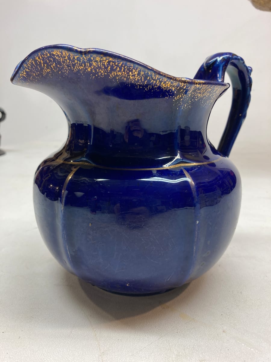 Deep blue art pottery pitcher, Image 2.