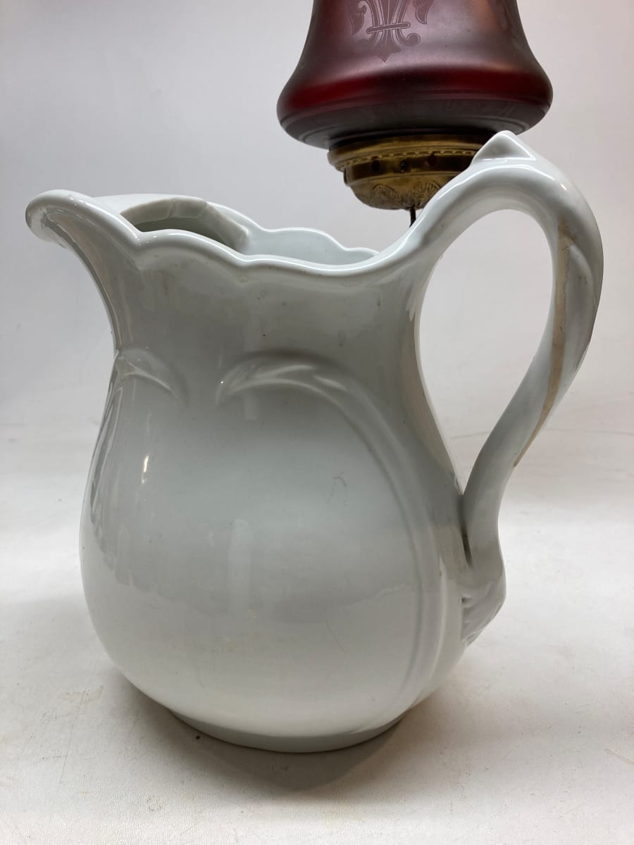 iron stone pitcher with rope handle 