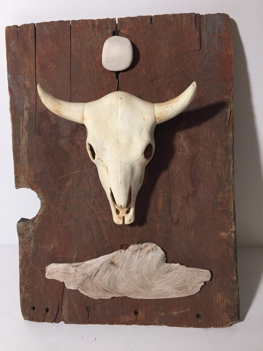 Western motif cow skull on barn wood 