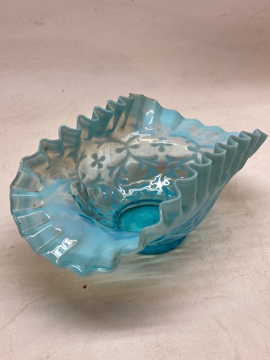 Blue ripple art glass brides bowl 