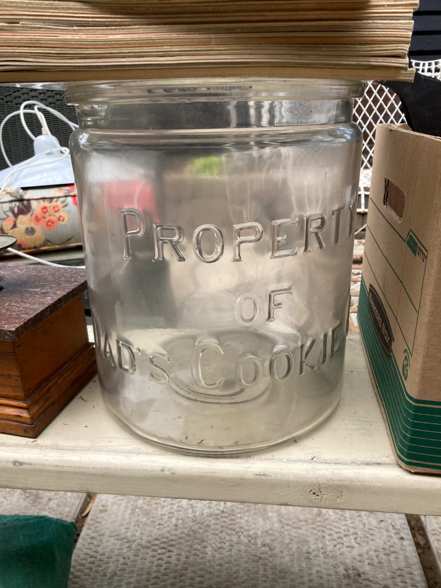 Large glass embossed Property of Dads Cookies jar 