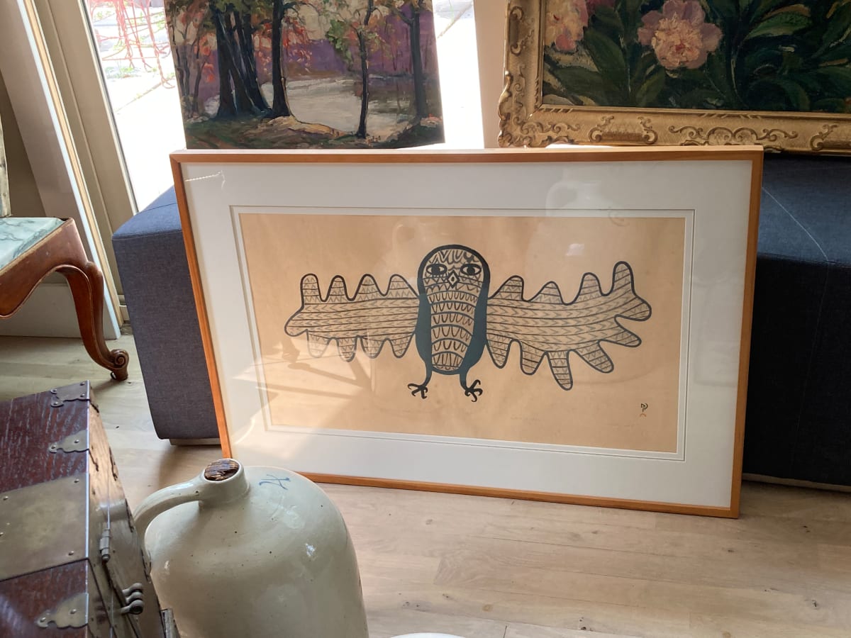 Framed Owl Inuit Stonecutters and Stencil "A Display of Feathers" 