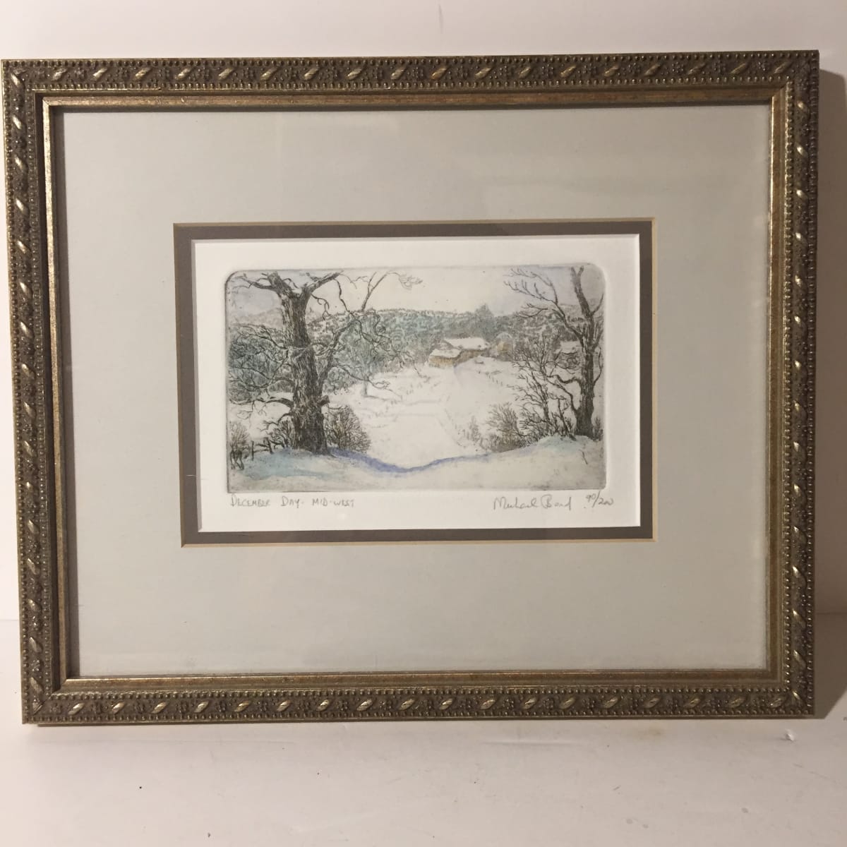 Framed Michael Bond etching " A December Day" 