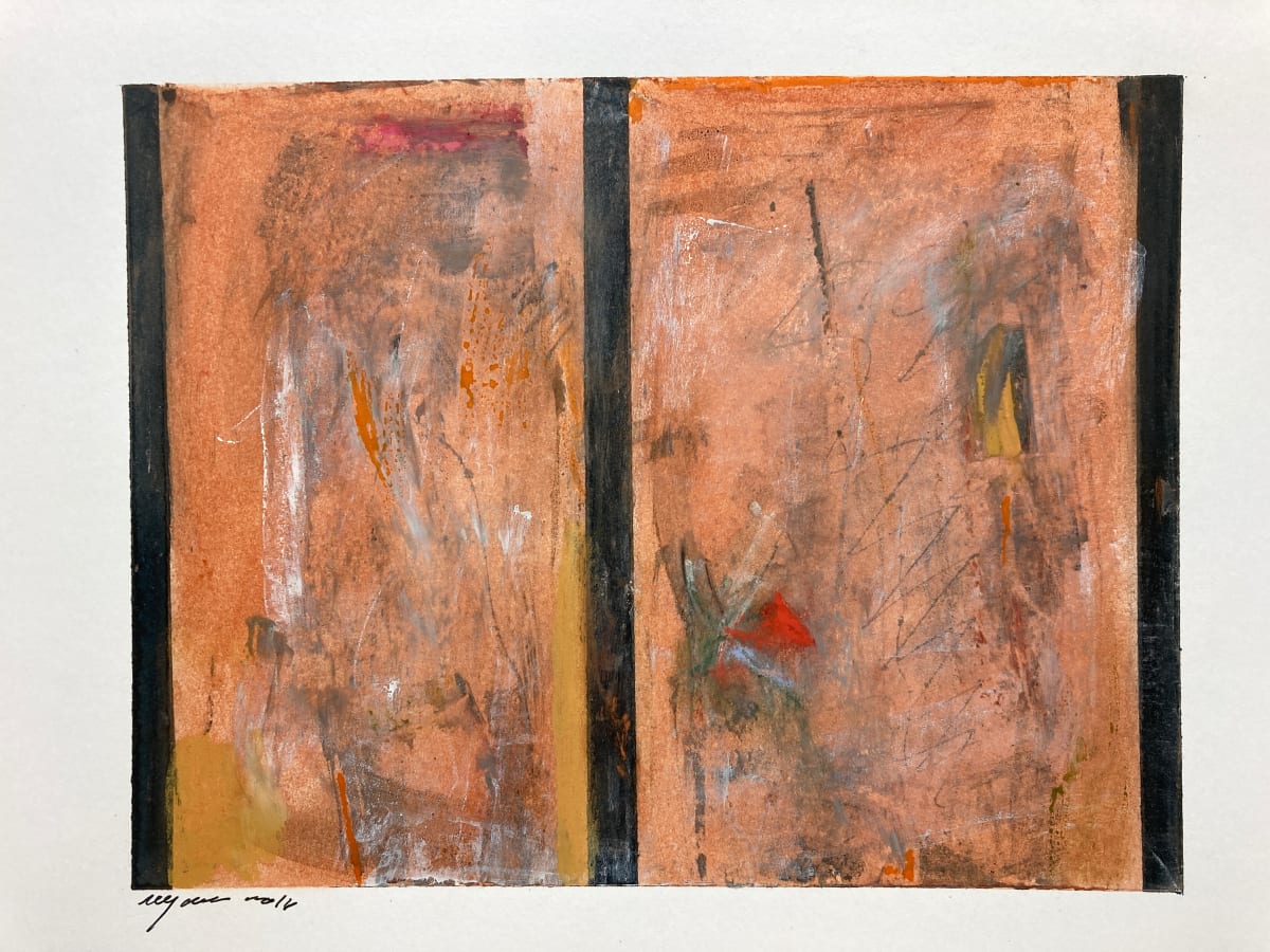 Framed original orange abstract painting on paper 