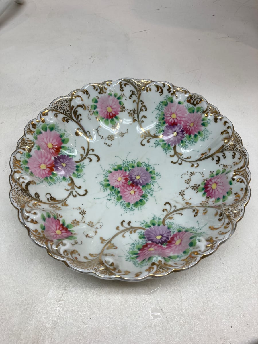 Hand decorated serving plate with pink flowers 