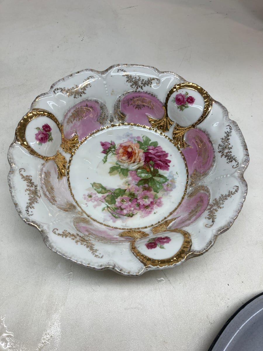 Hand decorated serving plate with pink flowers 