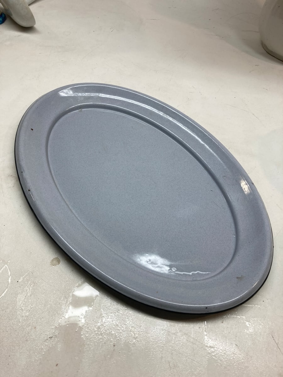 Large oval grey enamel platter, Image 2.