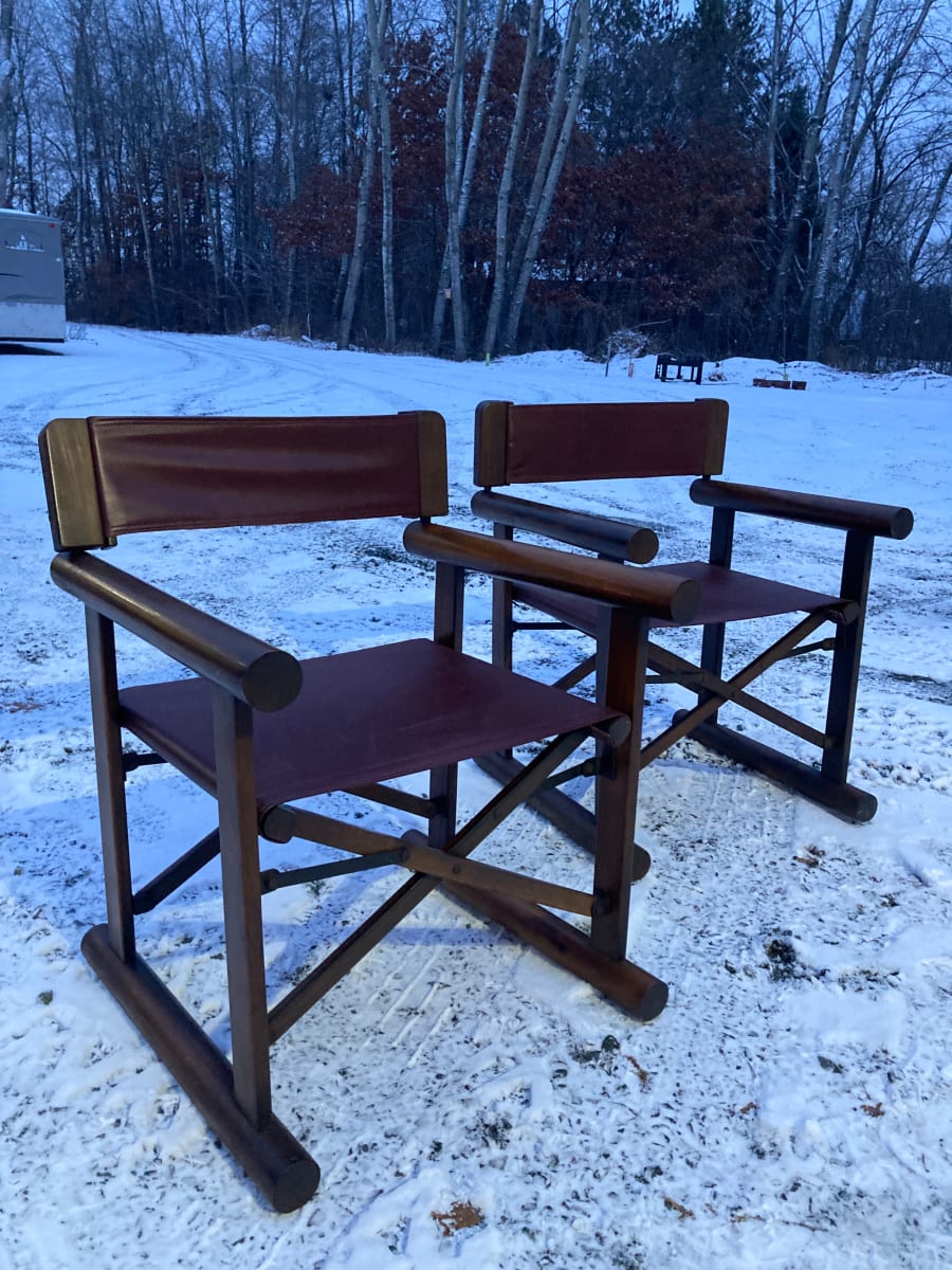 Folding Danish leather director chairs 